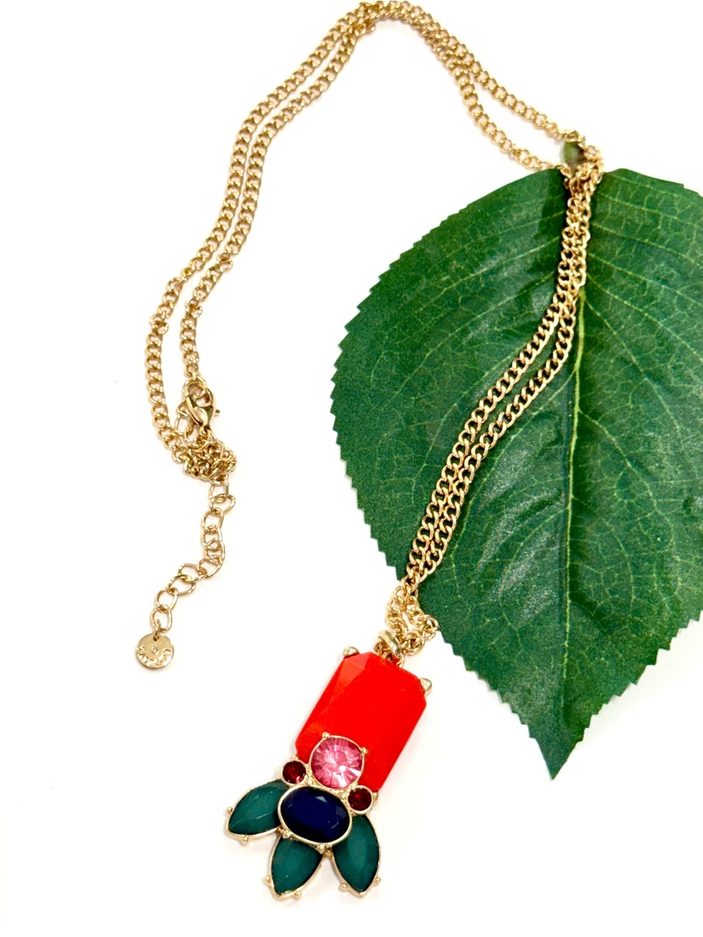 Talbots Multicolor Jeweled Pendant Necklace Gold Tone 36” NWOT